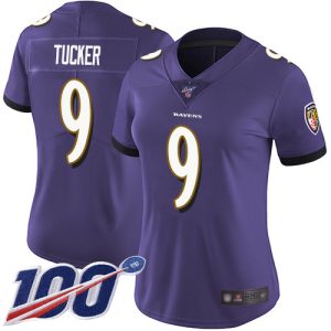 Ravens #9 Justin Tucker Purple Stylish Team Color Women's Stitched NFL 100th Season Vapor Limited Jersey