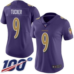 Ravens #9 Justin Tucker Purple Women's Stitched NFL Limited Premium - grade Rush 100th Season Jersey