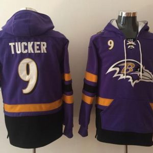 Ravens #9 Justin Tucker Refined Purple/Black Name & Number Pullover NFL Hoodie
