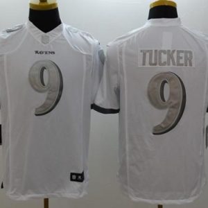Ravens #9 Justin Tucker White Men's Terrific Stitched NFL Limited Platinum Jersey
