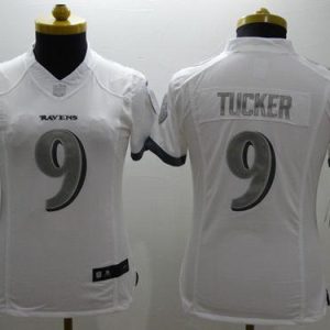 Ravens #9 Justin Tucker White Women's Fantastic Stitched NFL Limited Platinum Jersey