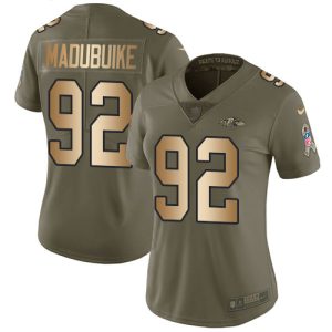 Ravens #92 Justin Madubuike Luxurious Olive/Gold Women's Stitched NFL Limited 2017 Salute To Service Jersey