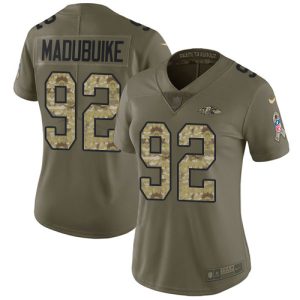 Ravens #92 Justin Madubuike Olive/Camo Women's Stitched NFL Limited Prime 2017 Salute To Service Jersey