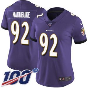 Ravens #92 Justin Madubuike Purple Team Color Women's Stitched NFL 100th Gorgeous Season Vapor Untouchable Limited Jersey