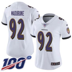 Ravens #92 Justin Madubuike White Women's Stitched NFL 100th Season Vapor Distinguished Untouchable Limited Jersey