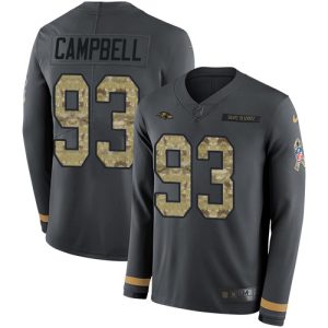 Ravens #93 Calais Campbell Anthracite Salute to Service Men's Stitched NFL Limited Therma Long Sleeve Gorgeous Jersey