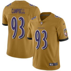 Ravens #93 Calais Campbell Gold Men's Stitched NFL Limited Top - notch Inverted Legend Jersey