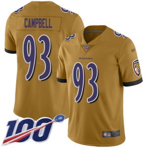 Ravens #93 Calais Campbell Gold Youth Notable Stitched NFL Limited Inverted Legend 100th Season Jersey