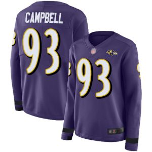 Ravens #93 Calais Campbell Purple Team Color Women's Stitched NFL Limited Therma Alluring Long Sleeve Jersey