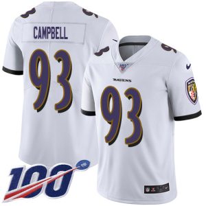 Ravens #93 Calais Campbell Stunning White Men's Stitched NFL 100th Season Vapor Untouchable Limited Jersey