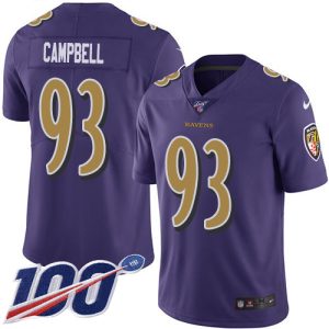 Ravens #93 Calais Glamorous Campbell Purple Men's Stitched NFL Limited Rush 100th Season Jersey