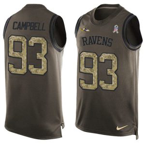 Ravens #93 Calais Marvelous Campbell Green Men's Stitched NFL Limited Salute To Service Tank Top Jersey