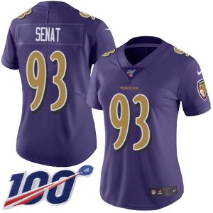 Ravens #93 Deadrin Senat Purple Women's Stitched NFL Limited Rush Charming 100th Season Jersey