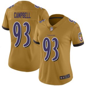 Ravens #93 Stylish Calais Campbell Gold Women's Stitched NFL Limited Inverted Legend Jersey