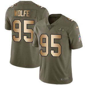 Ravens #95 Derek Top - notch Wolfe Olive/Gold Men's Stitched NFL Limited 2017 Salute To Service Jersey