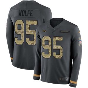 Ravens #95 Derek Wolfe Anthracite Salute to Service Youth Stitched NFL Limited Therma Long Sleeve Jersey Luxurious