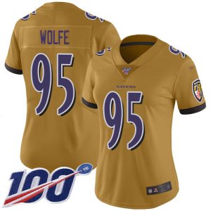 Ravens #95 Derek Wolfe Premium - grade Gold Women's Stitched NFL Limited Inverted Legend 100th Season Jersey