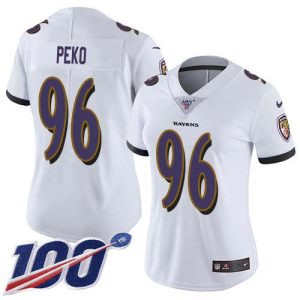 Ravens #96 Domata Peko Sr White Women's Stitched Stylish NFL 100th Season Vapor Untouchable Limited Jersey