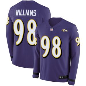 Ravens #98 Brandon Williams Purple Team Color Men's Superior Stitched NFL Limited Therma Long Sleeve Jersey