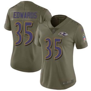 Ravens Amazing #35 Gus Edwards Olive Women's Stitched NFL Limited 2017 Salute To Service Jersey