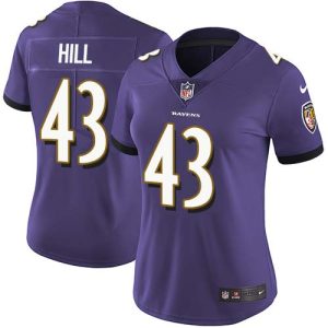 Ravens Charming #43 Justice Hill Purple Team Color Women's Stitched NFL Vapor Untouchable Limited Jersey