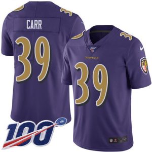 Ravens Delightful #39 Brandon Carr Purple Men's Stitched NFL Limited Rush 100th Season Jersey