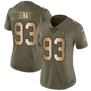 Ravens Distinguished #93 Deadrin Senat Olive/Gold Women's Stitched NFL Limited 2017 Salute To Service Jersey