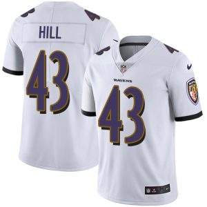 Ravens Enchanting #43 Justice Hill White Men's Stitched NFL Vapor Untouchable Limited Jersey