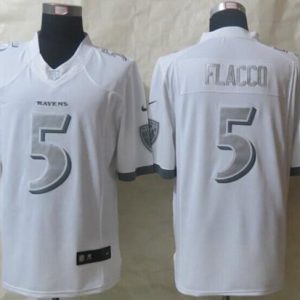 Ravens Exquisite #5 Joe Flacco White Men's Stitched NFL Limited Platinum Jersey