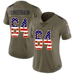 Ravens Fabulous #64 Tyler Linderbaum Olive/USA Flag Women's Stitched NFL Limited 2017 Salute To Service Jersey