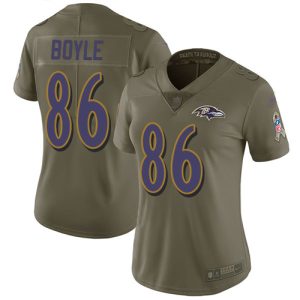 Ravens Glamorous #86 Nick Boyle Olive Women's Stitched NFL Limited 2017 Salute To Service Jersey