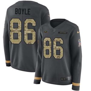 Ravens Gorgeous #86 Nick Boyle Anthracite Salute to Service Women's Stitched NFL Limited Therma Long Sleeve Jersey