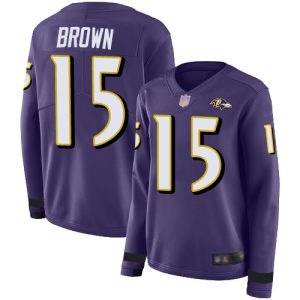Ravens Impressive #15 Marquise Brown Purple Team Color Women's Stitched NFL Limited Therma Long Sleeve Jersey