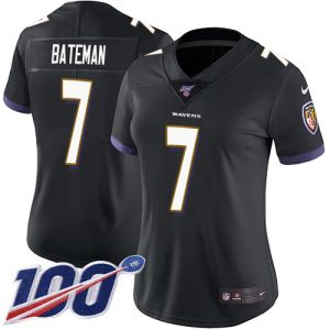 Ravens Impressive #7 Rashod Bateman Black Alternate Women's Stitched NFL 100th Season Vapor Untouchable Limited Jersey