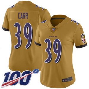 Ravens Refined #39 Brandon Carr Gold Women's Stitched NFL Limited Inverted Legend 100th Season Jersey