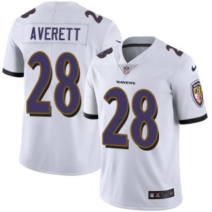 Ravens Sophisticated #28 Anthony Averett White Men's Stitched NFL Vapor Untouchable Limited Jersey