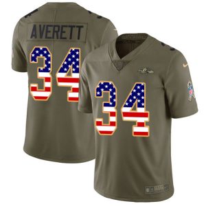 Ravens Splendid #34 Anthony Averett Olive/USA Flag Men's Stitched NFL Limited 2017 Salute To Service Jersey