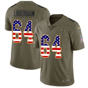 Ravens Splendid #64 Tyler Linderbaum Olive/USA Flag Men's Stitched NFL Limited 2017 Salute To Service Jersey