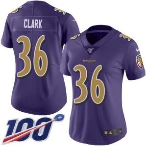 Ravens Top - notch #36 Chuck Clark Purple Women's Stitched NFL Limited Rush 100th Season Jersey