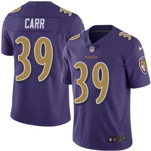 Ravens Top - notch #39 Brandon Carr Purple Youth Stitched NFL Limited Rush Jersey
