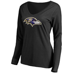 Women's Baltimore Phenomenal Ravens Pro Line Primary Team Logo Slim Fit Long Sleeve T Shirt Black