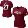 Women's Baltimore Ravens #27 Ray Rice Name & Number T Superb Shirt Red