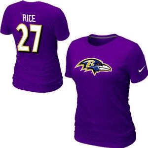 Women's Baltimore Ravens #27 Ray Rice Name & Number T Superior Shirt Purple