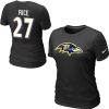Women's Baltimore Ravens #27 Ray Rice Name Outstanding & Number T Shirt Black