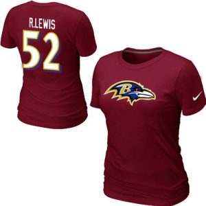 Women's Baltimore Ravens #52 R.Lewis Name & Number Notable T Shirt Red