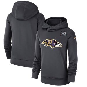 Women's Baltimore Ravens Anthracite Crucial Catch Performance Outstanding Pullover Hoodie