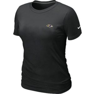 Women's Baltimore Ravens Chest Embroidered Logo T Shirt Black Superb