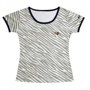 Women's Baltimore Ravens Chest Impressive Embroidered Logo Zebra Stripes T Shirt