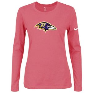 Women's Baltimore Ravens Of The City Delightful Long Sleeve Tri Blend NFL T Shirt Pink