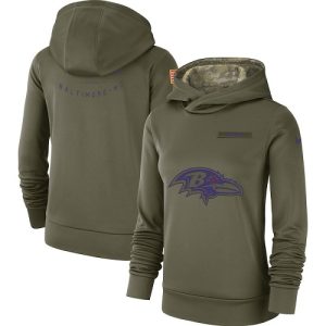 Women's Baltimore Ravens Remarkable Olive Salute to Service Sideline Therma Performance Pullover Hoodie